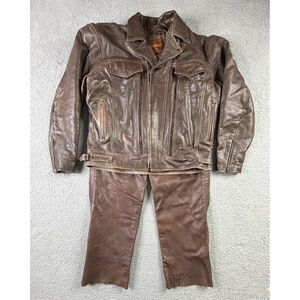 Unik Premium Motorcycle Matching Leathers Jacket 2XL  & Chaps XL Brown